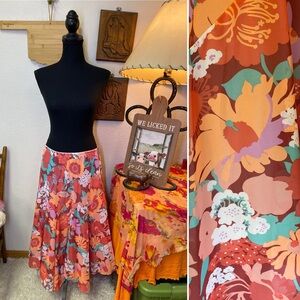 Bob Mackie Wearable Art Pink Floral A-Line Pull On Midi Lightweight Lined LARGE